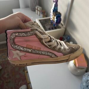 Pink golden goose high top sneakers